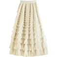 thumbnail image 2 of Falda midi de tul de malla en capas con cintura elástica alta y línea A de hadas para mujer, 2 of 5