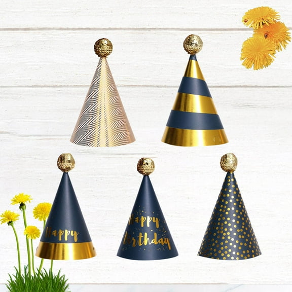 LEORX 5PCS Paper Birthday Hat Gold Dots Decorative Hat for Kids Party Celebration