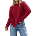 thumbnail image 2 of Women'S Oversized Cable Knit Crewneck Sweaters Red XXL, 2 of 9
