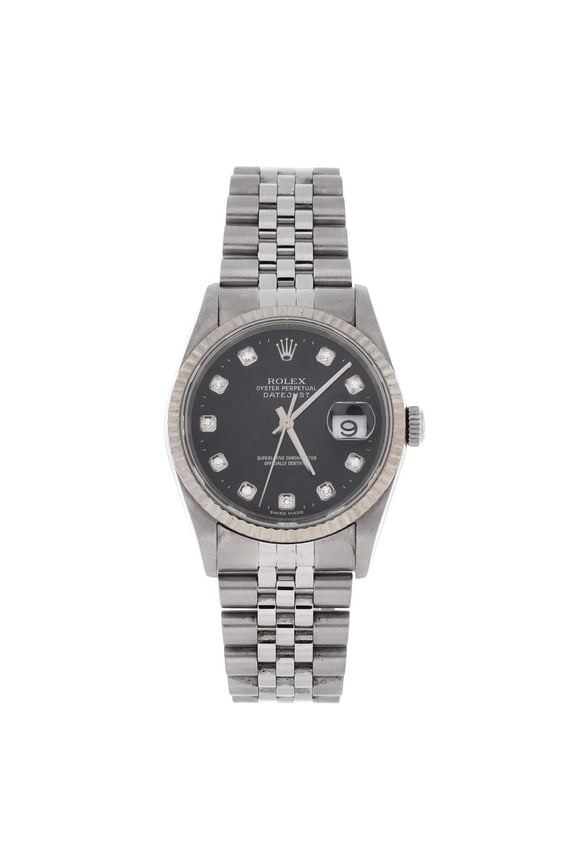 Pre-Owned Oyster Perpetual Datejust Automatic Watch Stainless Steel and White Gold with Diamond Markers 36 By Rebag