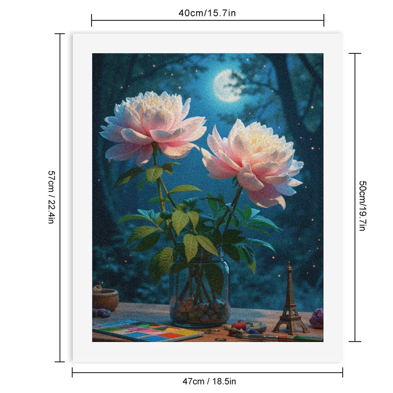 Paint By Numbers Kit for Adults Beginner - Moonlit Flowers Art Supplies Night DIY Canvas Painting Kits for Adults, Frameless Paint By Number for Adults for Home Wall Decor 16x20 Inch