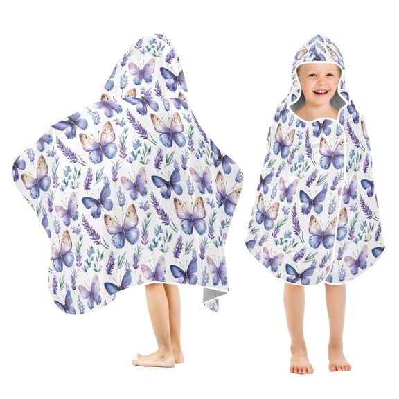 joogoo Watercolor Lavender Butterfly Kids Hooded Beach Towel Baby Bath Towel 23.5"x50"