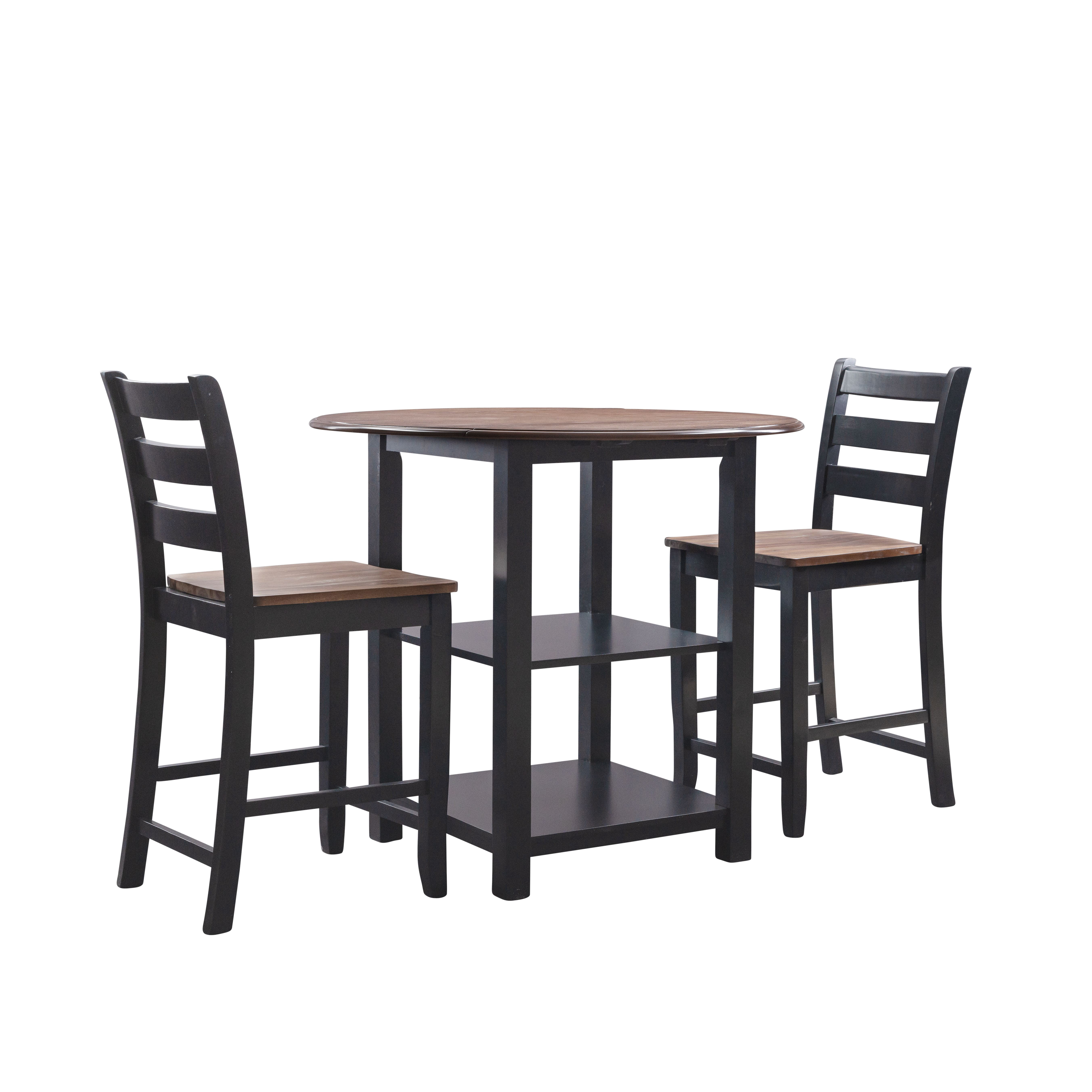 Colm 3-Piece Counter Height Dining Set, Black and Wire Brushed Oak