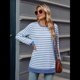 thumbnail image 5 of Camisa Informal de Larga A Rayas para Mujer, , con Cuello Redondo, Ajustada, Holgada, Básica Azul y M, 5 of 10