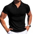 thumbnail image 4 of JTieacloth Classic Collared Shirt with Pocket Men's Spring And Summer Fashion Loose Lapel Striped Strip Solid Color Short Sleeve T Shirt Top Black L, 4 of 5