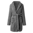 thumbnail image 3 of VISgogo Mujer Otoño Invierno Camisón De Felpa Color Sólido Manga Larga Con Capucha Ropa De Dormir Con Cinturón VISgogo moda, 3 of 5