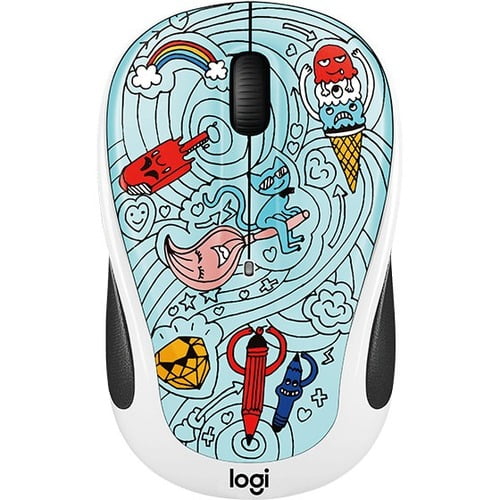 Logitech DOODLE COLLECTION M325C Wireless Mouse - Optical - Wireless - Radio Frequency - USB - 1000 dpi - Tilt Wheel - 5 Button(s) - Bae-Bee Blue