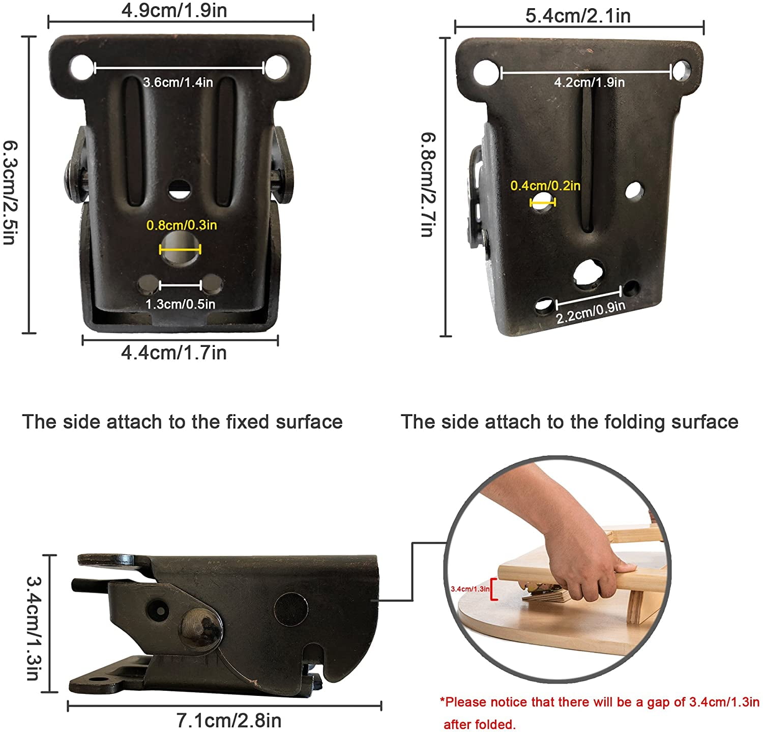 Workbench Skelang Foldable Bracket Self-Lock Hinge Hardware with Screws Lock Extension Support for Table Leg Bed Leg Pack of 4 