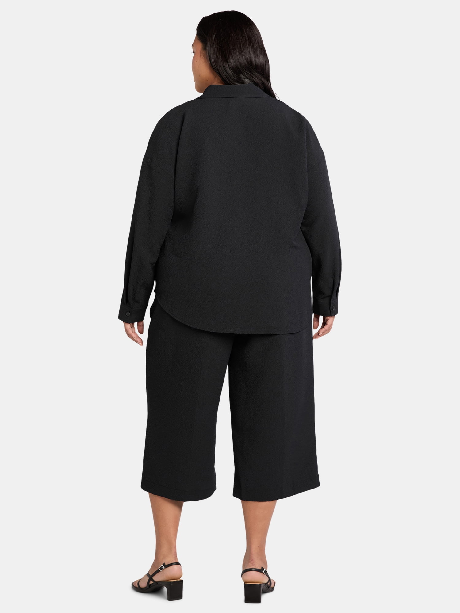 Just My Size Women's Plus Gauze Button Up Shirt and Capri Pants Set, 2-Piece, 21" Inseam, Sizes 0X-4X