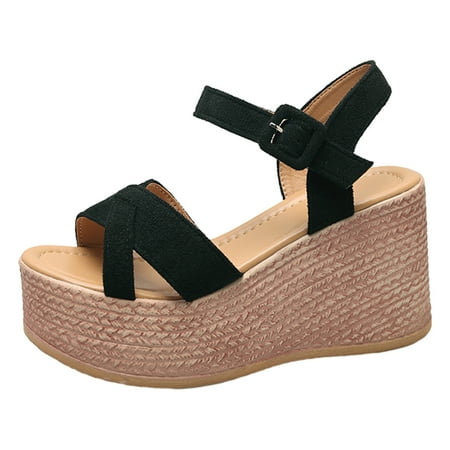 

PEASKJP Summer Sandals for Women Womens Bianca Wedge Heel Flip Flop Sandal with Tru Comfort (Black 7.5)