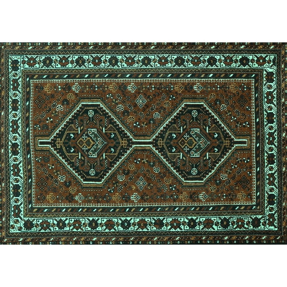 Ahgly Company Machine Washable Indoor Rectangle Persian Turquoise Blue Traditional Area Rugs, 5' x 7'