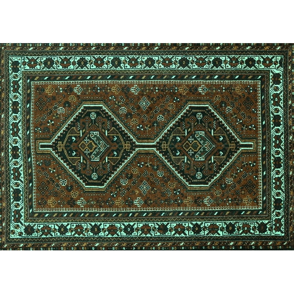 Ahgly Company Machine Washable Indoor Rectangle Persian Turquoise Blue Traditional Area Rugs, 2' x 5'