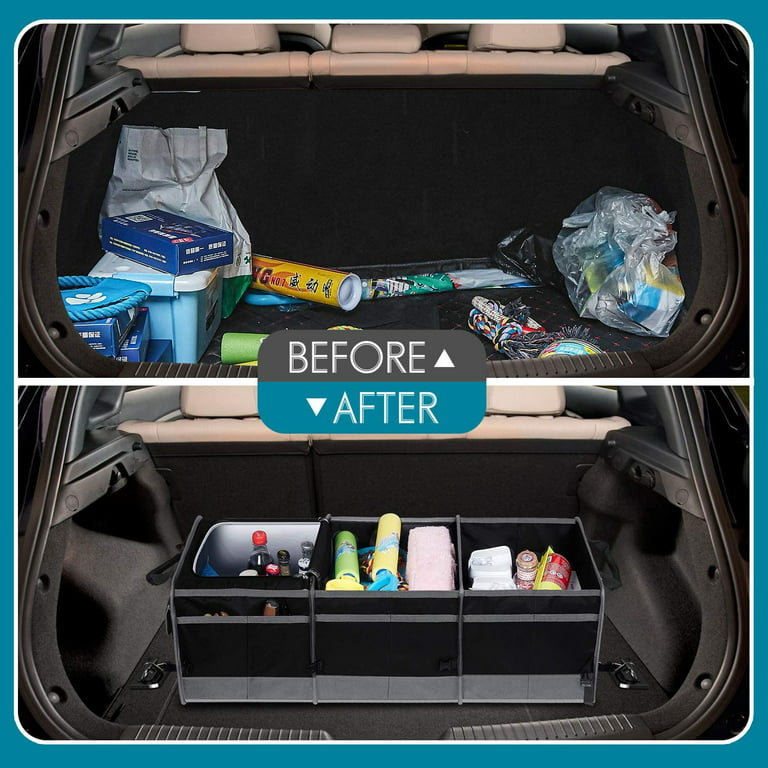 Large Trunk Organizer with Insulated Leakproof Cooler, Collapsible Trunk Organizer for Groceries with Non Slip Bottom Strips, Car Trunk Organizer for