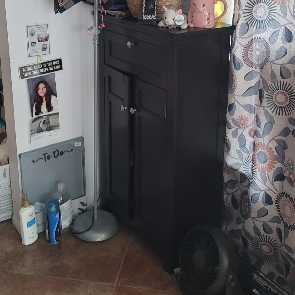 STAROUS  Bathroom Storage Cabinet - Wood Floor Cabinet with Double Doors Adjustable Shelf Free Standing Storage Organizer for Bathroom, Bedroom, Living Room (Espresso)