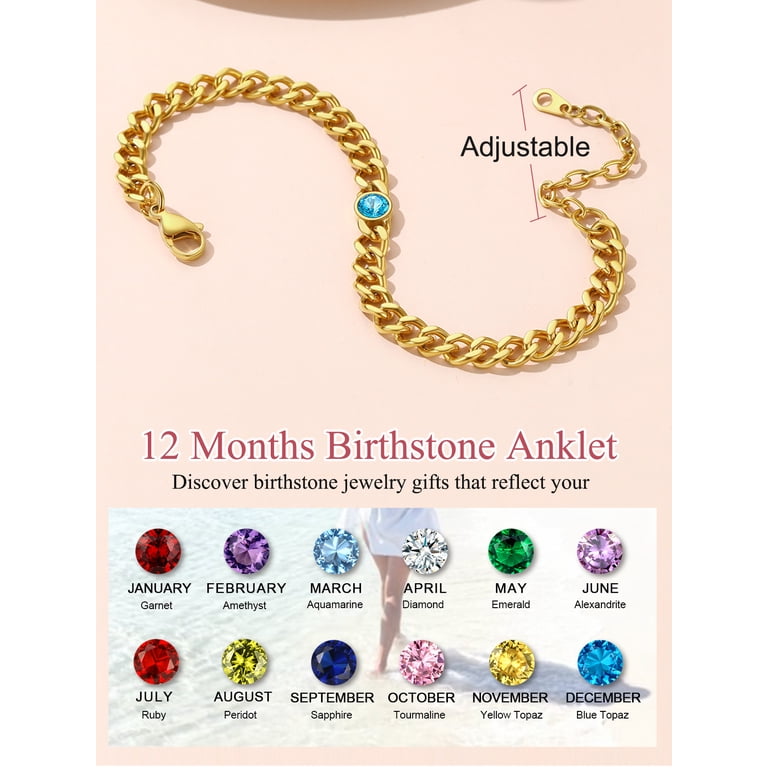 FOCALOOK September Birthstone Anklet, Gold Cuban Link photo 5