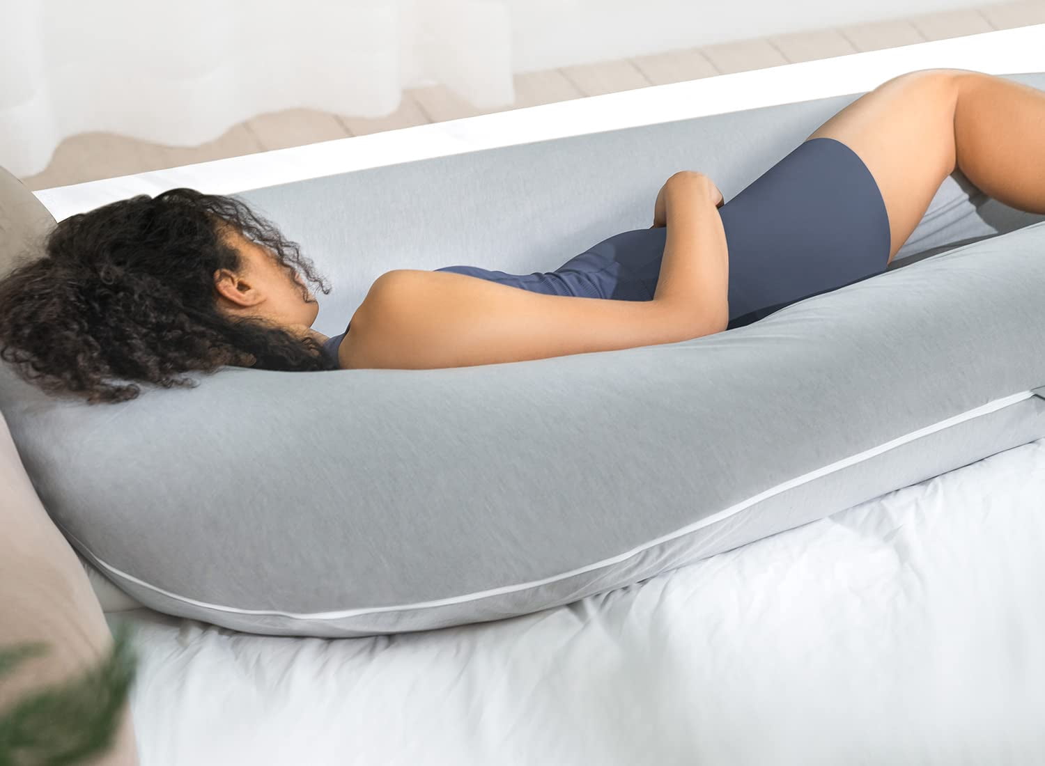 Extra Long U Shaped Body Pillow  Pillows For Sleeping 65 Inch Full Support Maternity Adults Women Grey