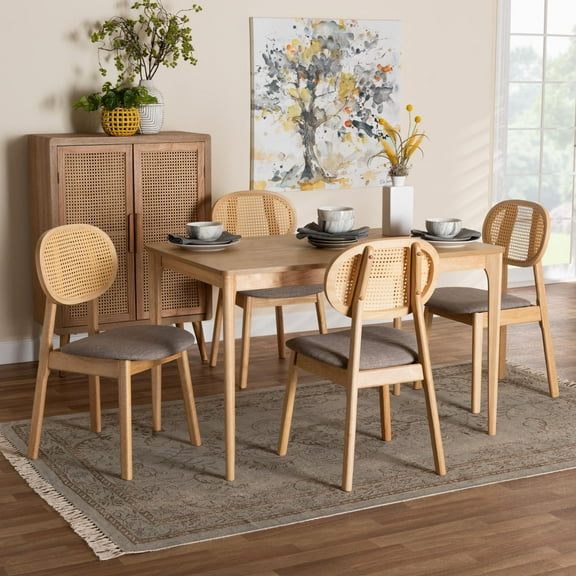 Baxton Studio Tarana Mid-Century Modern Cream Fabric and Black Finished Wood 7-Piece Dining Set
