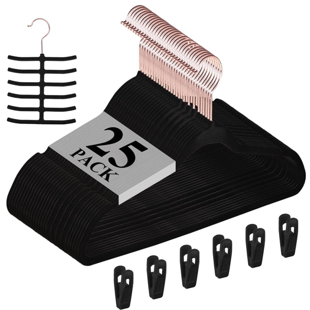 Perchas de terciopelo VECELO, antideslizantes, 25 unidades, color negro