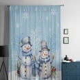 thumbnail image 5 of Winter Blue Snowman Christmas Semi Sheer Curtains Drapes for Living Room, Bedroom, French Doors Window 72 Inches Long, Snowflake Xmas Tree Rod Pocket Chiffon Curtain Drapery Voile Draperies Panel, 5 of 6