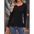 thumbnail image 5 of 2024 Women Fall Warm Long Sleeve Slim-fitting Solid Color Knitted Sweaters Female Comfortable O-neck Button Striped Pullover, 5 of 5