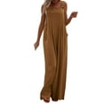 thumbnail image 1 of TrendOFT Womens Casual Summer Jumpsuit Loose Spaghetti Strap Solid Button Pocket Rompers For Women One Piece Overalls Brown XXL, 1 of 8
