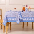 thumbnail image 3 of Hand Block Printed Table Cover - Exquisite Design, Premium Cotton Fabric, Perfect for Dining and Decor, Dining Table Linen Color Arctic Blue 8 Seater 90 Inches Round, 3 of 7