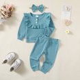 thumbnail image 4 of 2T Baby Girls Clothes 3T Girls 3PCS Solid Color Outfits Set Toddler Girls Long Sleeve Top Pants Set with Headband Blue, 4 of 9