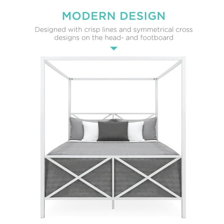 Best Choice S 4 Post Queen Size Modern Metal Canopy Bed W Mattress Support Headboard Footboard White Com Mattress Support Headboard Footboard, White 4 Post King Bed