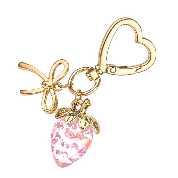 RUISINERY Lovely Strawberry Keychain Accessory for Trendy Women and Girls Heart Clasp Bag Charm for Handbags Purses Wallets
