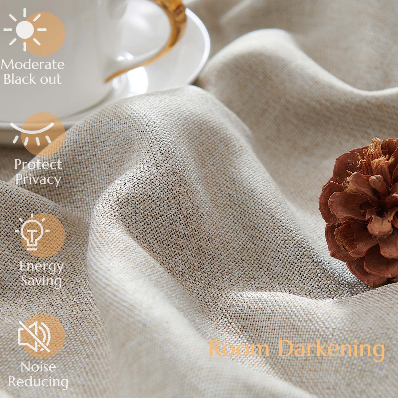 Curtainking Linen Textured Curtain W100 x L96 for Living Room Bedroom Grommet 1 Panel Light Greyish Biege