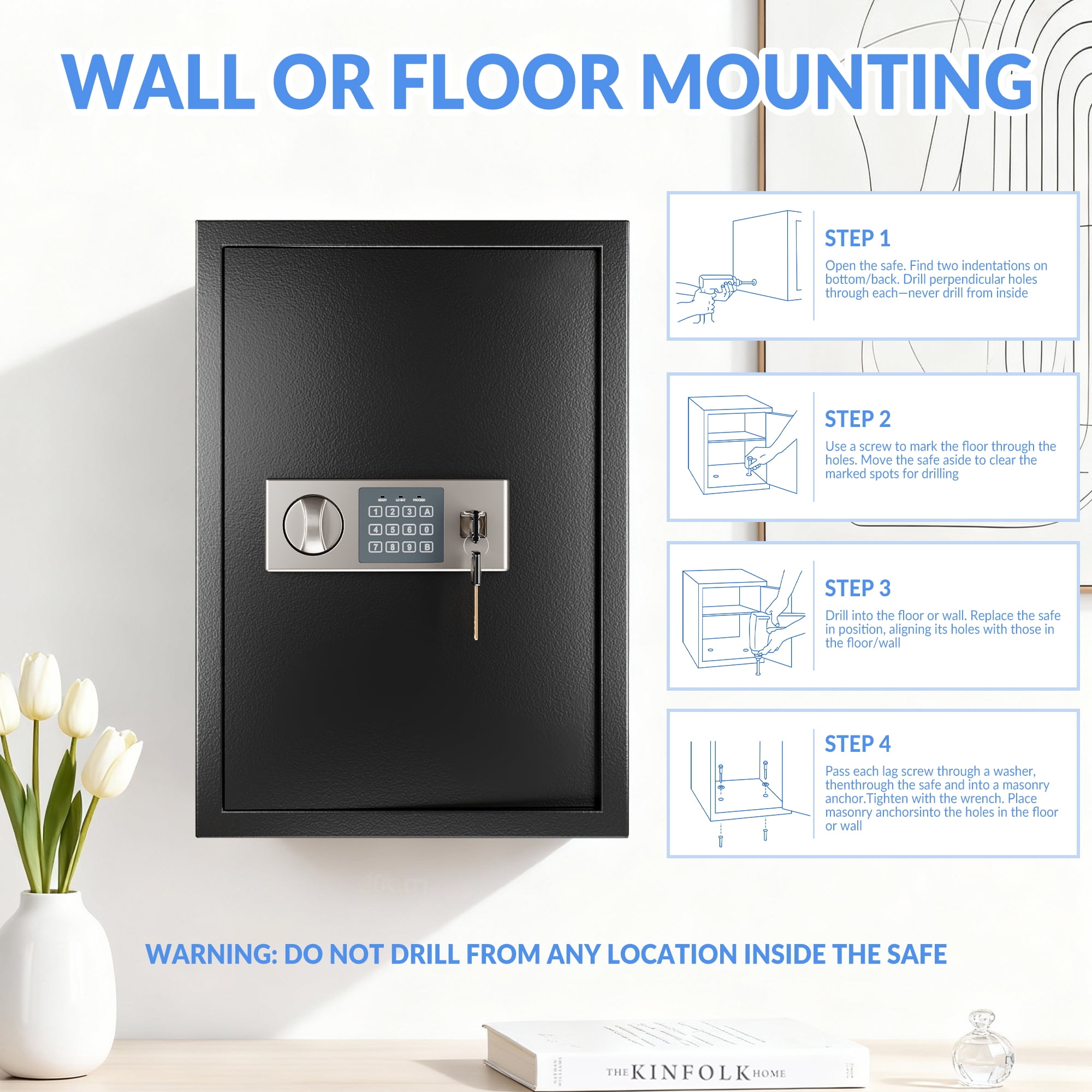 Elevon 1.9 Cu Ft Home Security Safe, Digital Lock Box for Cash, Jewelry, Files & Handguns, Ideal for Home, Office or Hotel Use