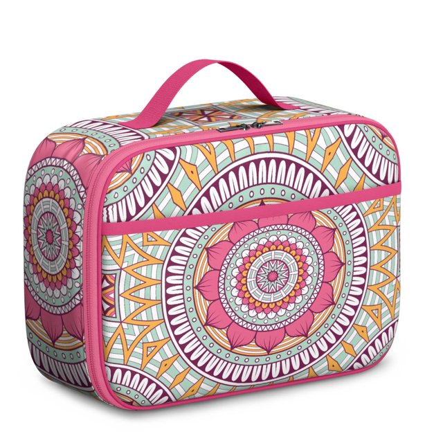 Boho Folk Insulated Tote Geometric Mandala Lightweight Compact with Front Pocket