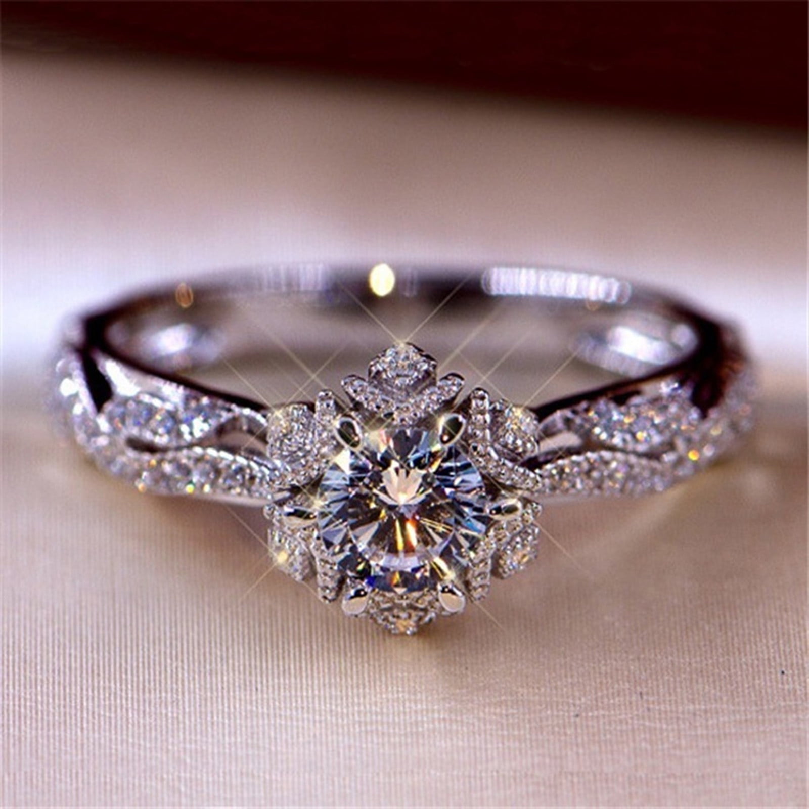 Elegant Flower 925 Silver Jewelry Wedding Ring for Women Hollow Party Band Rings 