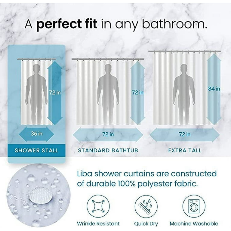 Liba Fabric Bathroom Shower Curtain Liner 34 W X 72 H White Heavyweight Non Toxic Heavy Duty Thickness Mildew Resistant And Waterproof Com