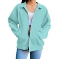 thumbnail image 3 of Women's Oversized Solid Color Zip Up Hoodie with Lapel Collar, Soft Breathable Pullover Sweatshirt, Loose Fit Casual Streetwear Top for Daily Fashion, Parties and Vacation Outfits Light Blue XXXL, 3 of 6