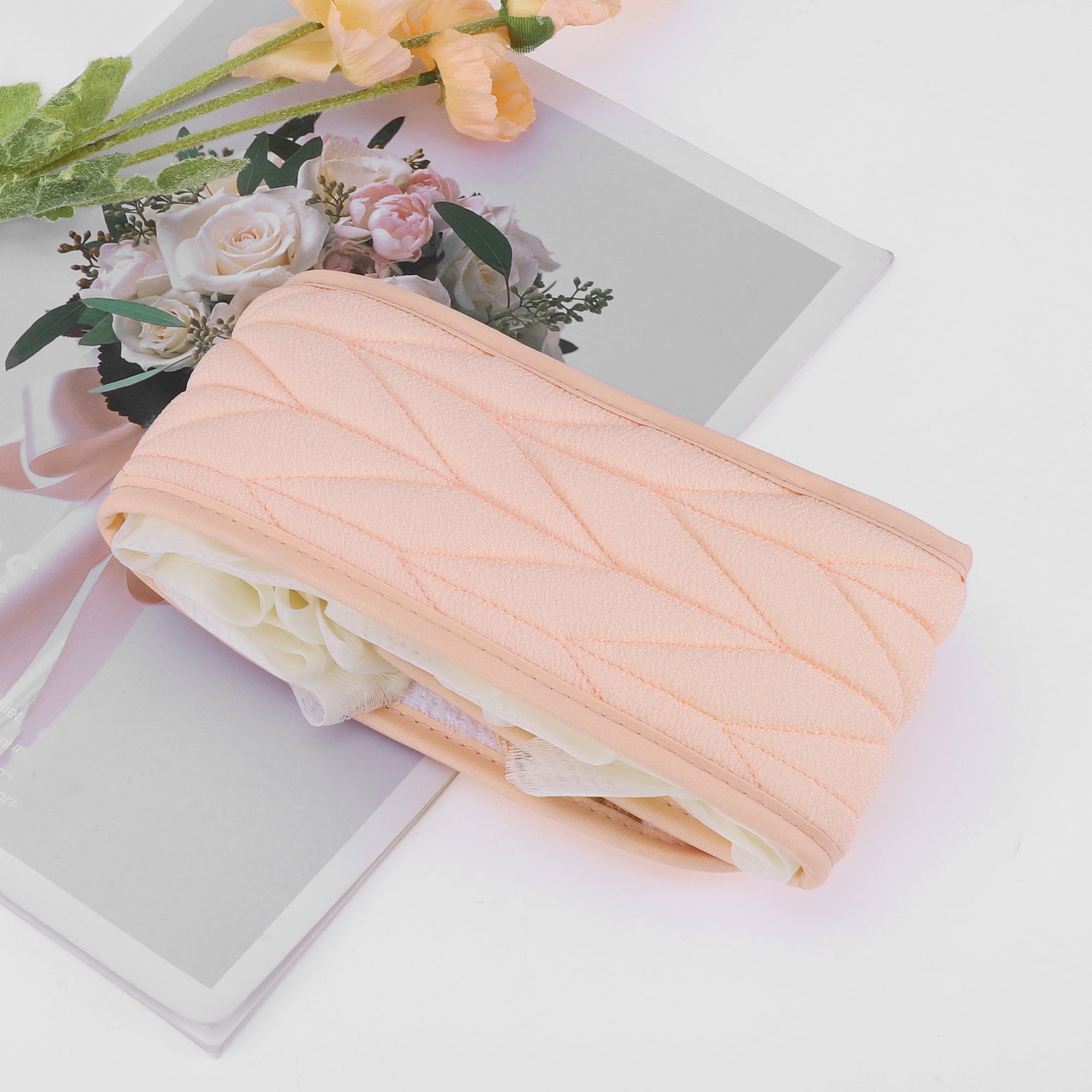 Unique Bargains Wheat Pattern Loofah Body Scrub Towel Exfoliating Towel Pink