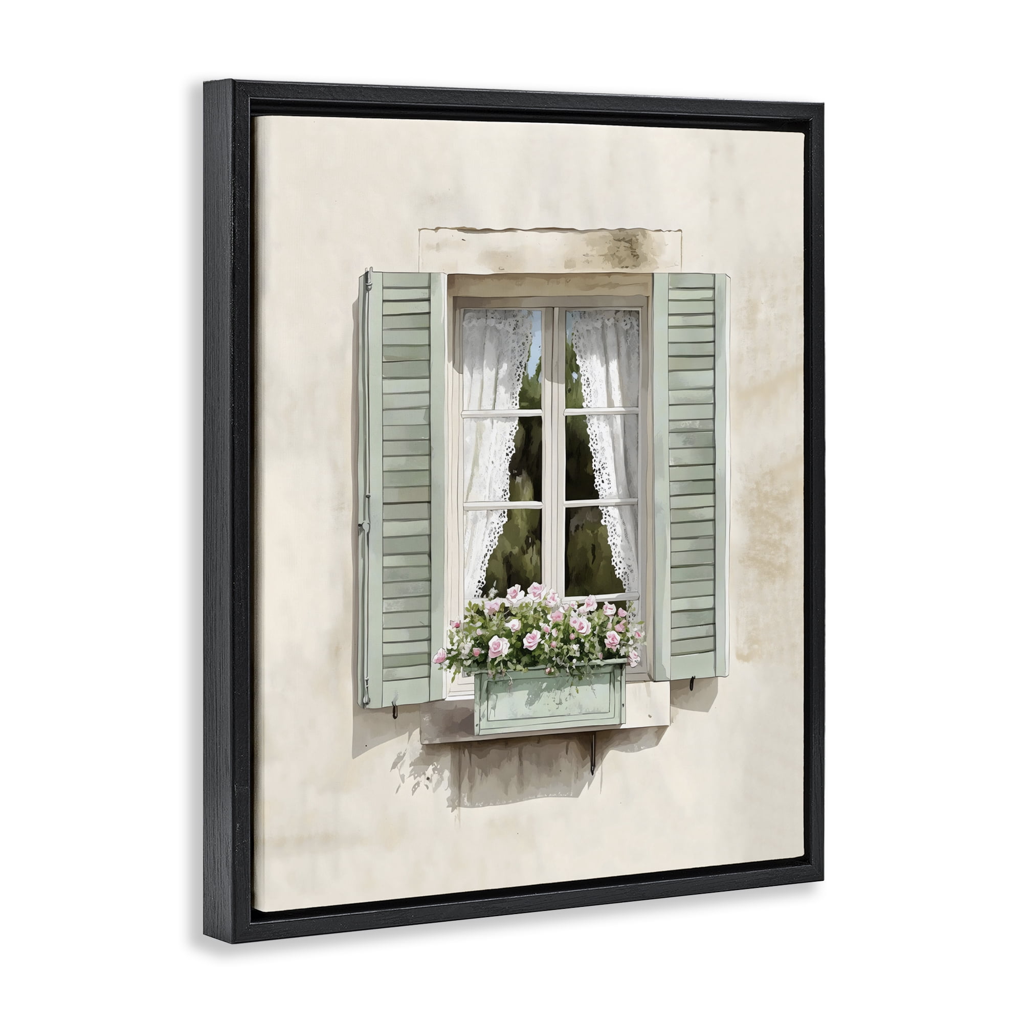 Stupell Industries French Cafe Window Curtains Black Framed Floater Canvas Wall Art, design by LSR Design Studio