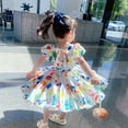 thumbnail image 5 of Summer Kids Baby Girls Graffiti Dress Cute Short Sleeve Backless Dresses Skirt, 5 of 7
