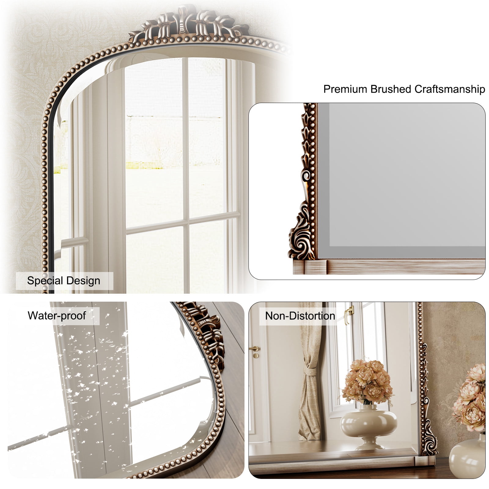 Mirstory 24"x32" Arched Bathroom Vintage Wall Mounted Mirror Antique Decor Mirror, Silver