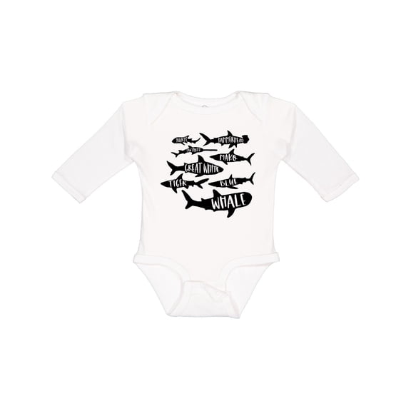 Inktastic Types of Sharks Boys or Girls Long Sleeve Baby Bodysuit