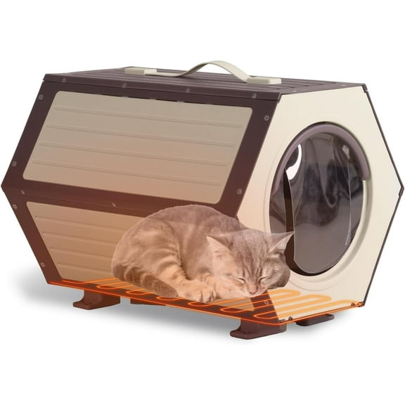 Heated Cat House,Feral Cat Shelter with Expandanble Design,Insluted Cat House with Adgustable Temperature and Time for Winter