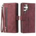 thumbnail image 2 of Dteck Wallet Case for Samsung Galaxy S24 Ultra, 9 Card Holder Slots Zipper Pocket Handbag Case Magnetic Closure Kickstand with Wrist Strap TPU Shockproof Flip Cover,Winered, 2 of 8