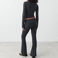 thumbnail image 5 of Biezeib Women’s 2 Piece Fall Outfits Long Sleeve Square Neck Crop Tops + Flare Pants Set Streetwear, 5 of 6