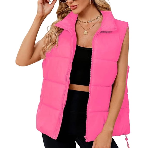 Chaleco Acolchado para Mujer, Abrigos de Abrigo, Chaquetas y Abrigos con Bolsillos. Rosa Roja XL