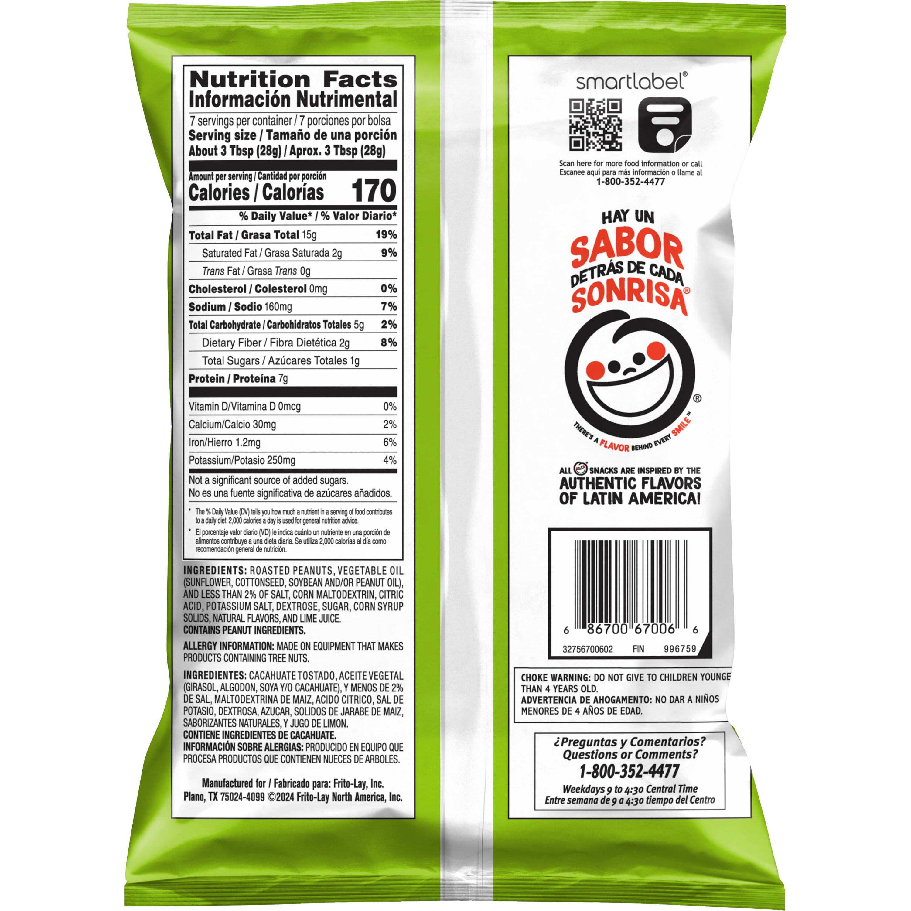 (12 pack) Sabritas Salt and Lime Flavored Peanuts, 7 oz Bag