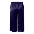 thumbnail image 4 of felwors Women's Satin Capri Pants High Rise Cropped Lounge Trousers with Pockets Sheen（Navy， S）, 4 of 5