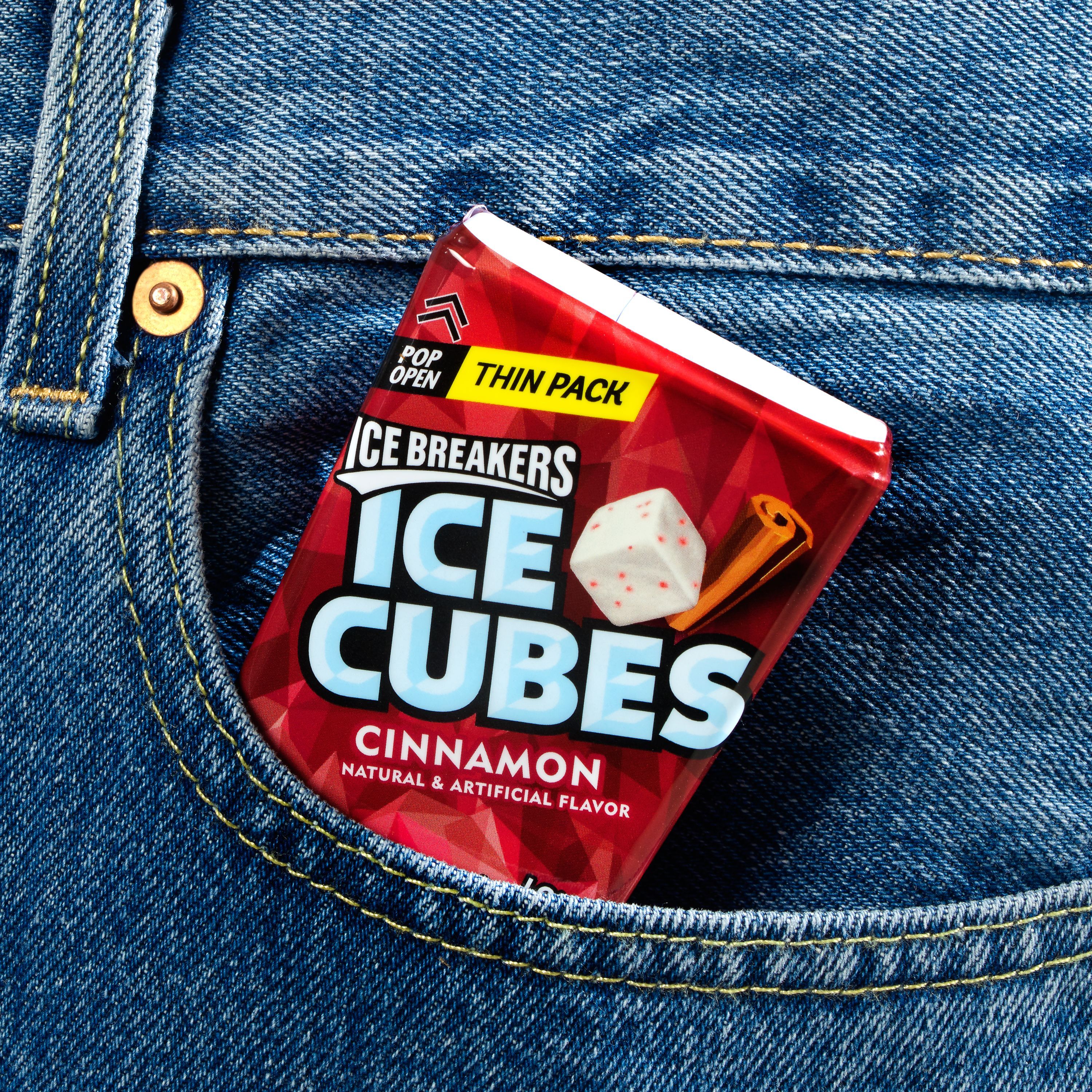 Ice Breakers, Ice Cubes Cinnamon Sugar Free Chewing Gum, Made with Xylitol, 1.62 oz, Thin Pack