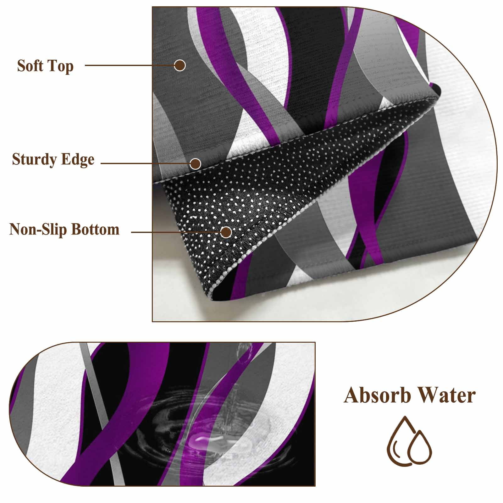 Modern Geometric Area Rugs 6'x9', Washable Small Throw Rugs for Kitchen Dining room, Abstract Minimalist Lines Purple Black Indoor Outdoor Rug Non-Slip Low Pile Carpet Runner Reversible Floor Mats