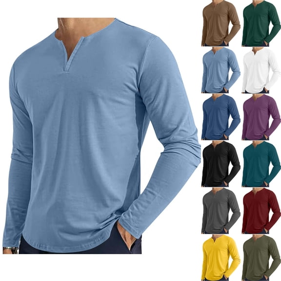 sckarle Men's Long Sleeve Shirts V Neck Summer Casual T-Shirts Lightweight Solid Color Soft Basic Tops 2026 Wine,XL