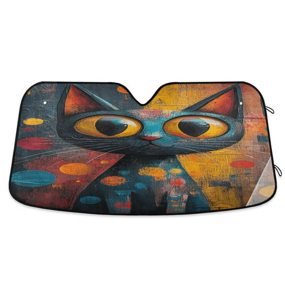 Abstract Cute Cat Car Windshield Sun Shade Foldable Car Front Window Visor Heat and UV Protection 53x23.5